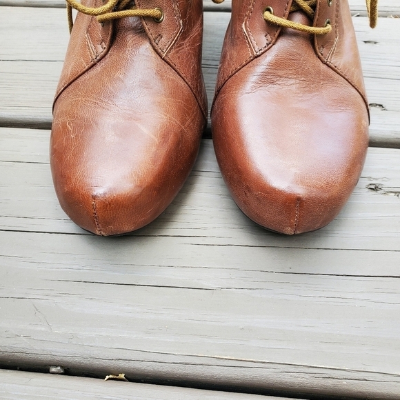 Vintage 90s y2k Brown Leather Lace Up Chunky Heel Victorian Granny Ankle Boot 10 - Picture 7 of 9